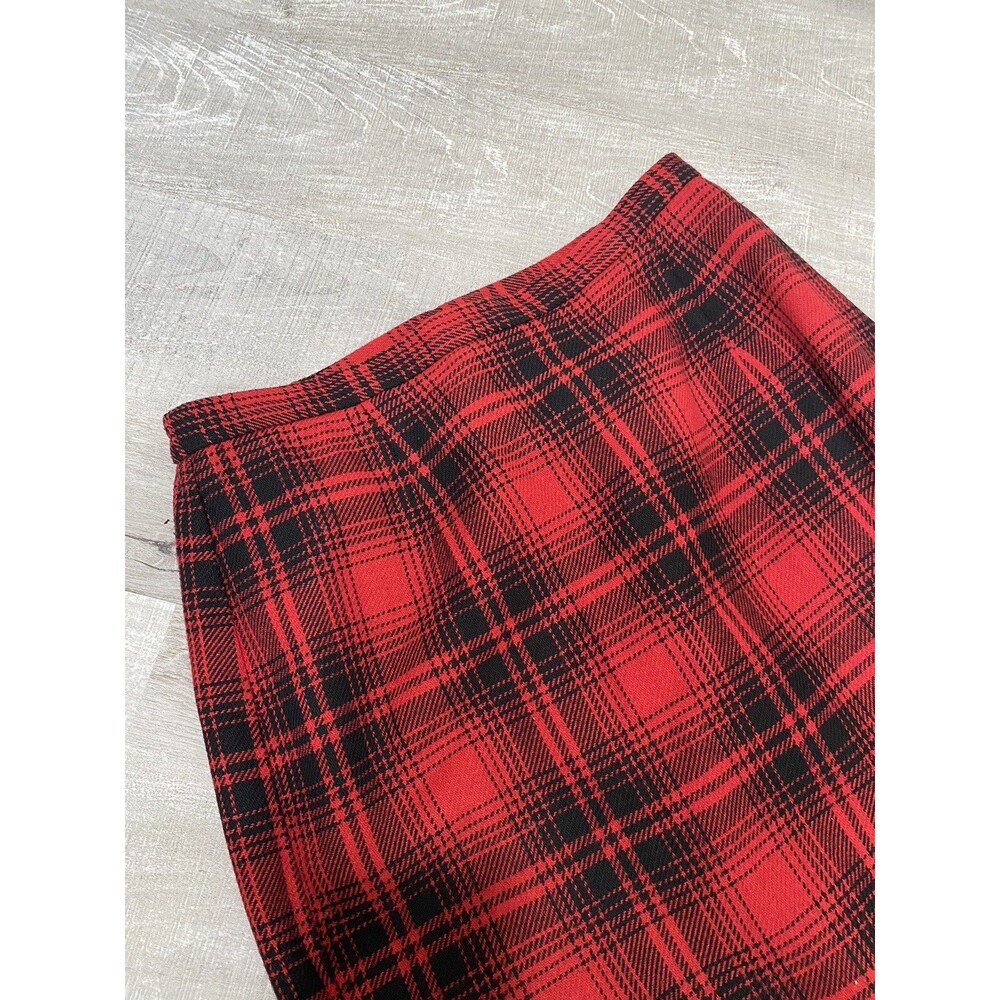 VINTAGE Scottish Style Wool Blend Red Plaid Fringe Maxi Skirt Modest Irish 10